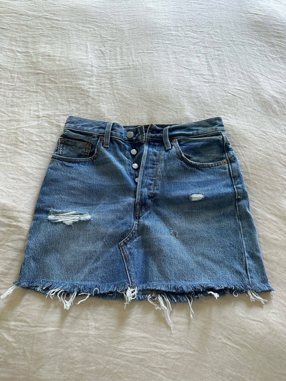 Levi's Distressed Blue Denim Mini Skirt